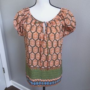 Francesca's Jemma Cap Sleeve Medallion Print Top